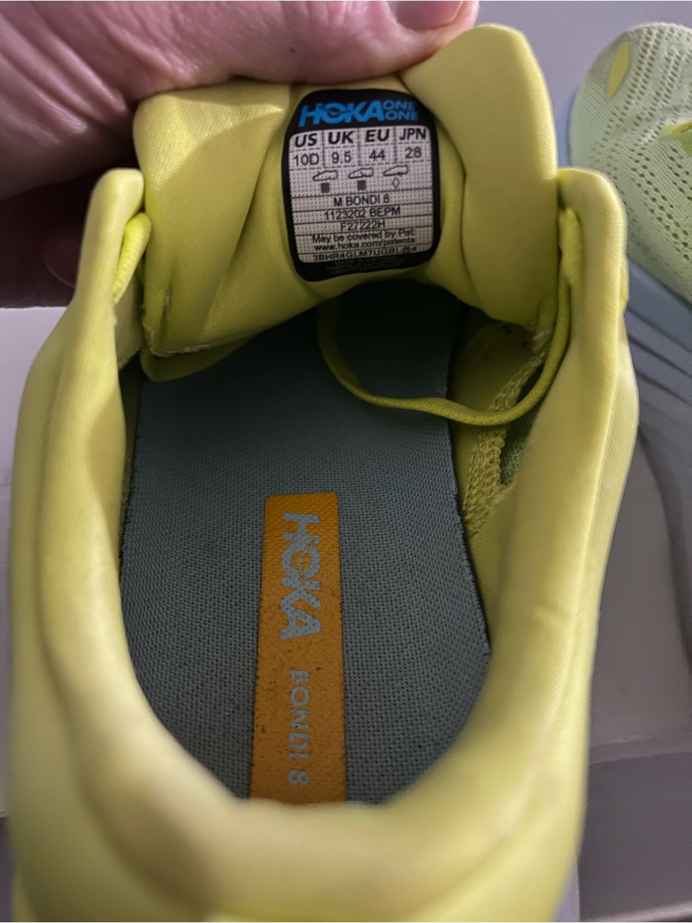 Hoka Bondi 8 Neon Yellow Running Shoes with Orange Logo - Picture 5 of 7